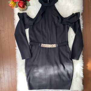 NWT Material Girl black dress cold shoulders size Large mini body con club wear